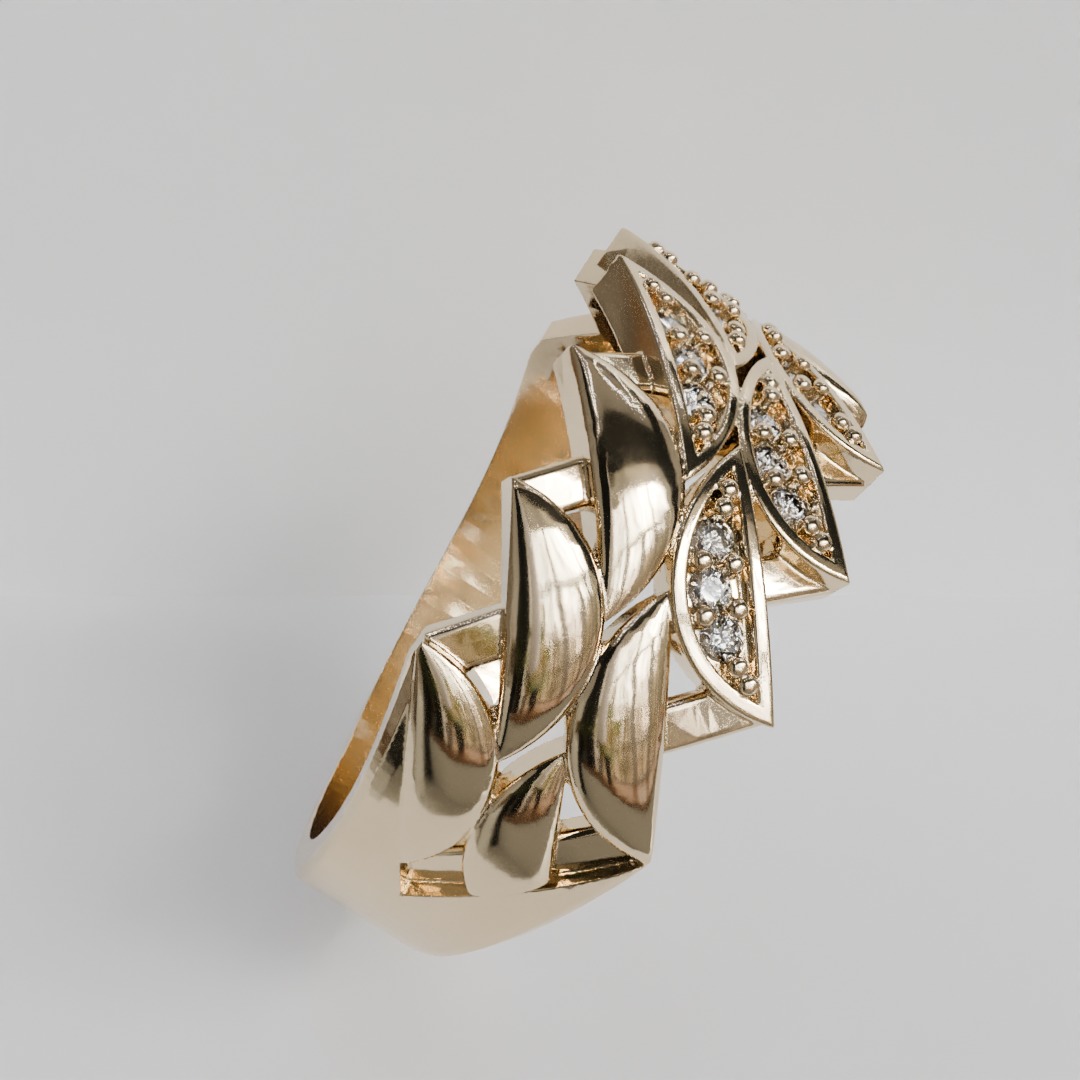 leaf ring 3D print model_2