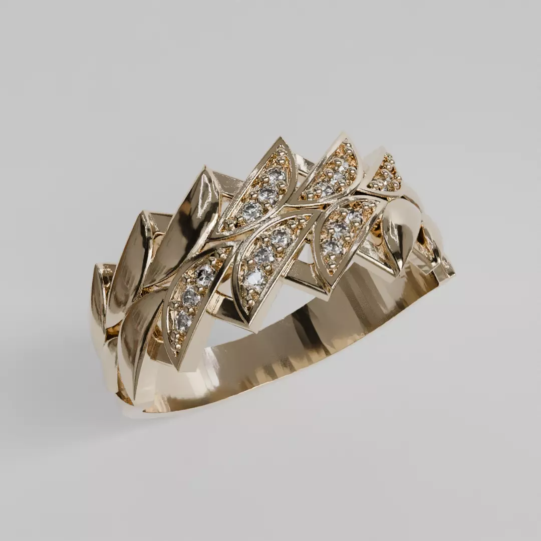 leaf ring 3D print model_0