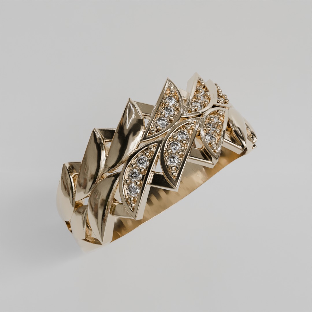 leaf ring 3D print model_1