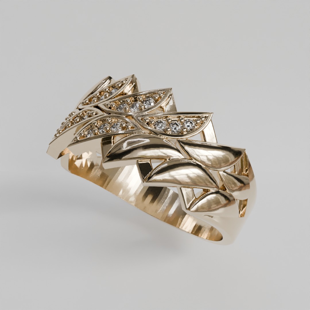 leaf ring 3D print model_6