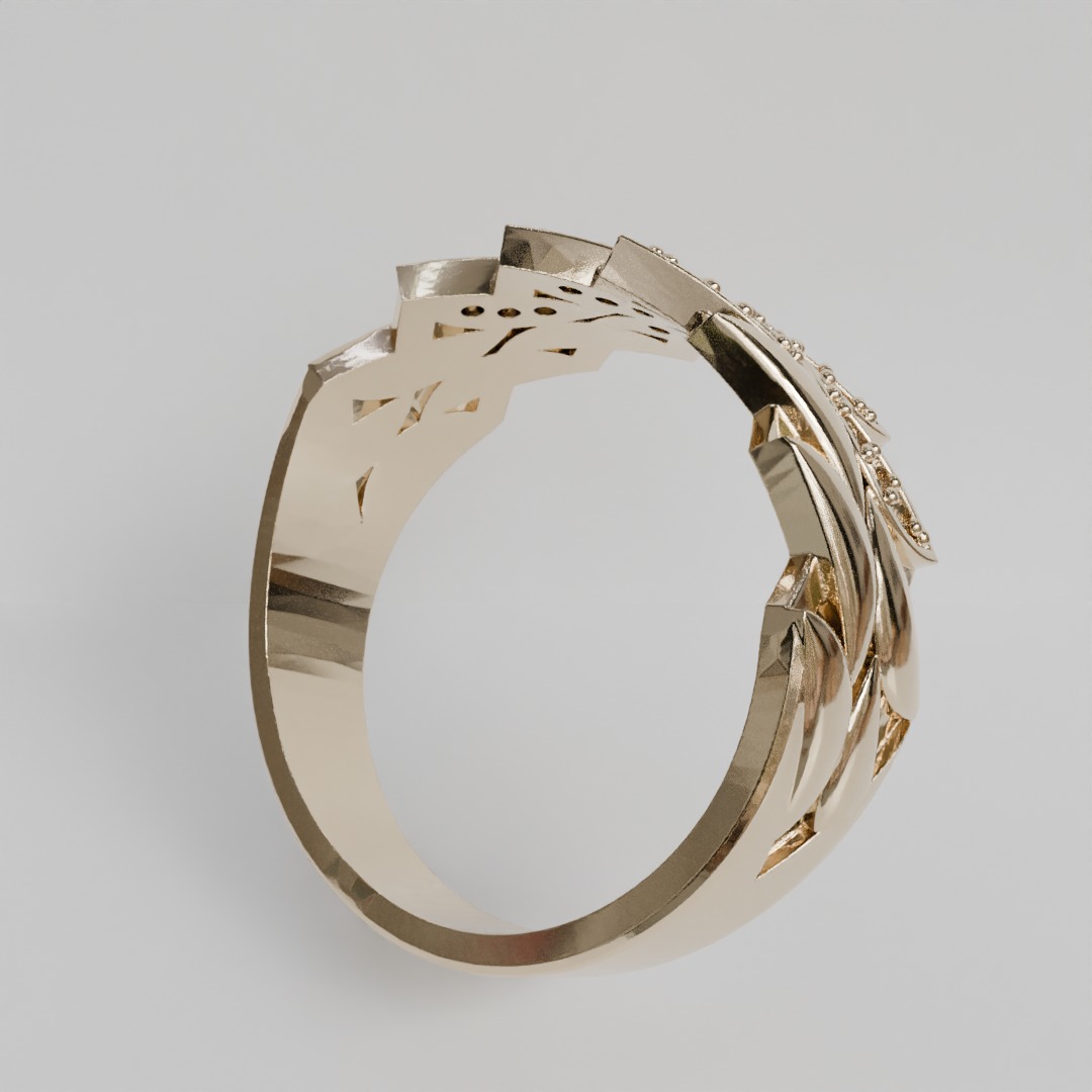 leaf ring 3D print model_3