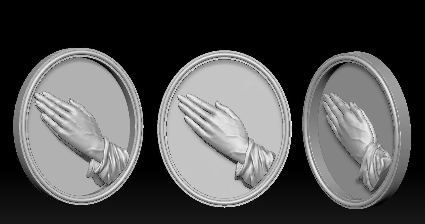 3D Printed Model of Praying Hands Medal - pendant 3D print model