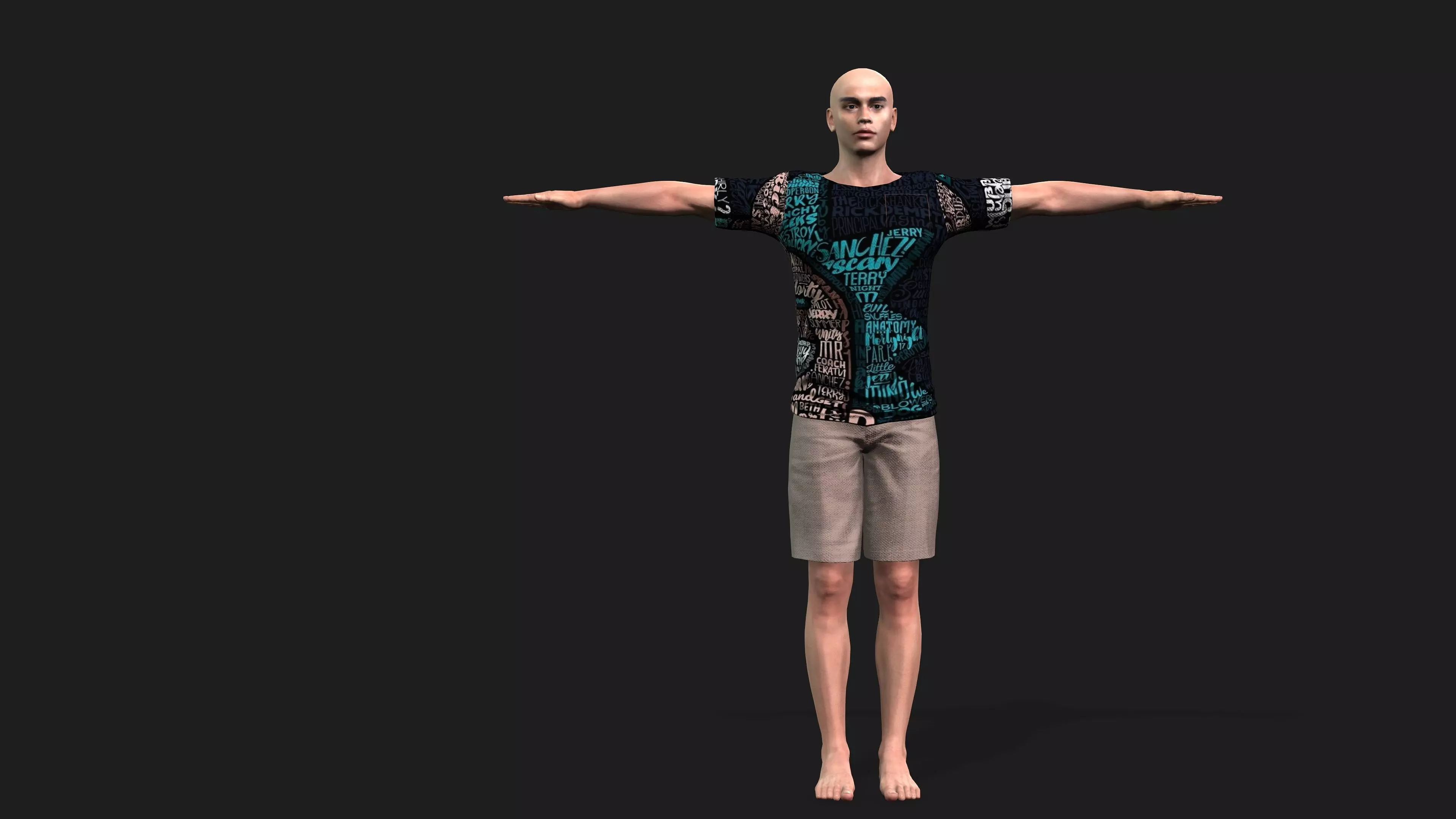 hyper realistic handsome man in shorts 3D model_0