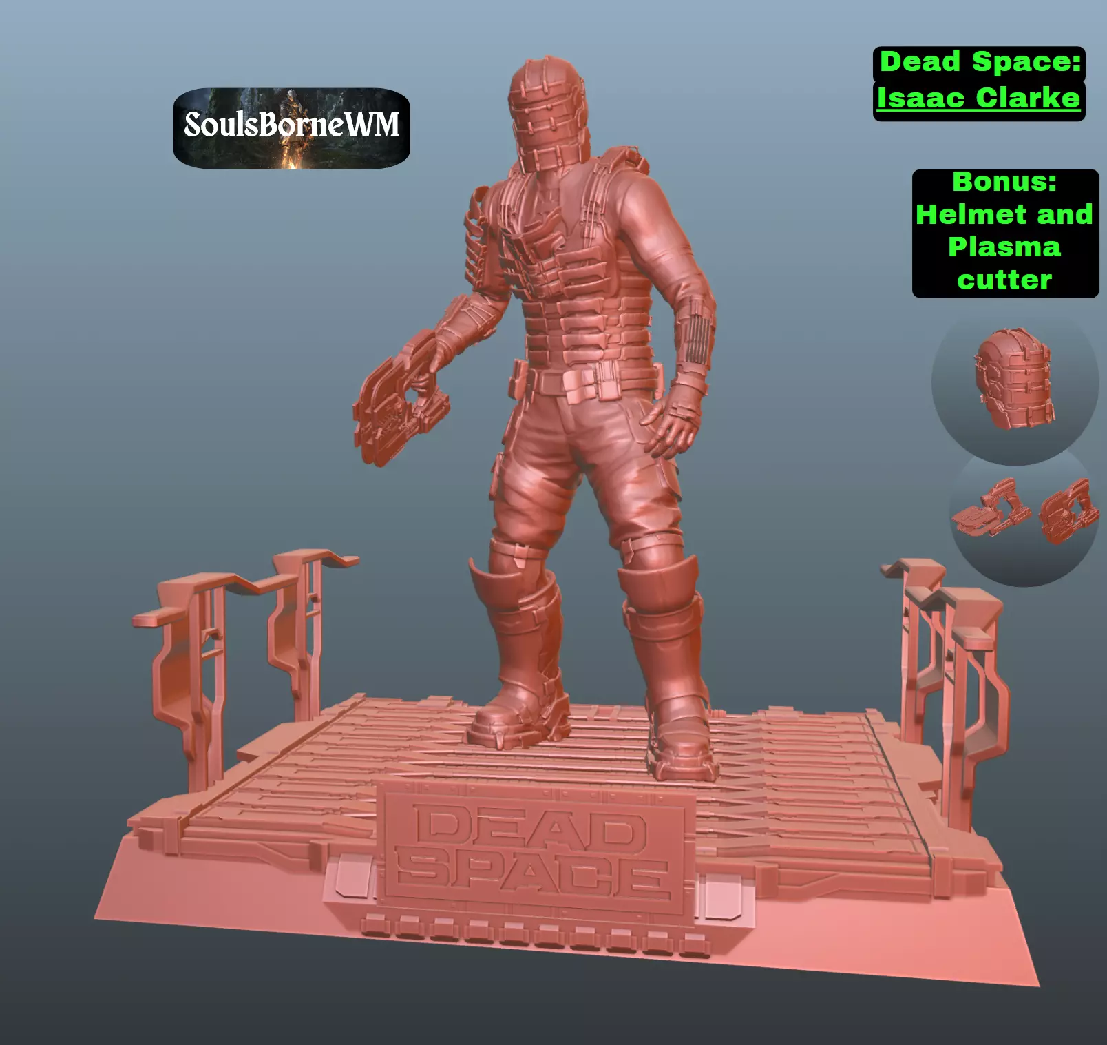 Dead Space Isaac Clarke Pose 1 Bonus Helmet and Plasma Cutter 3D print model_0