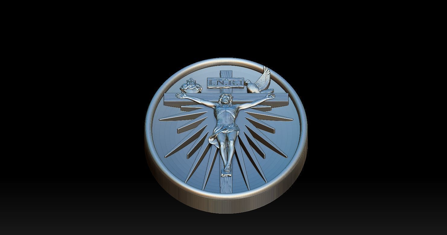 Crucifixion of Jesus Pendant - Coin  3D print model 3D print model_8