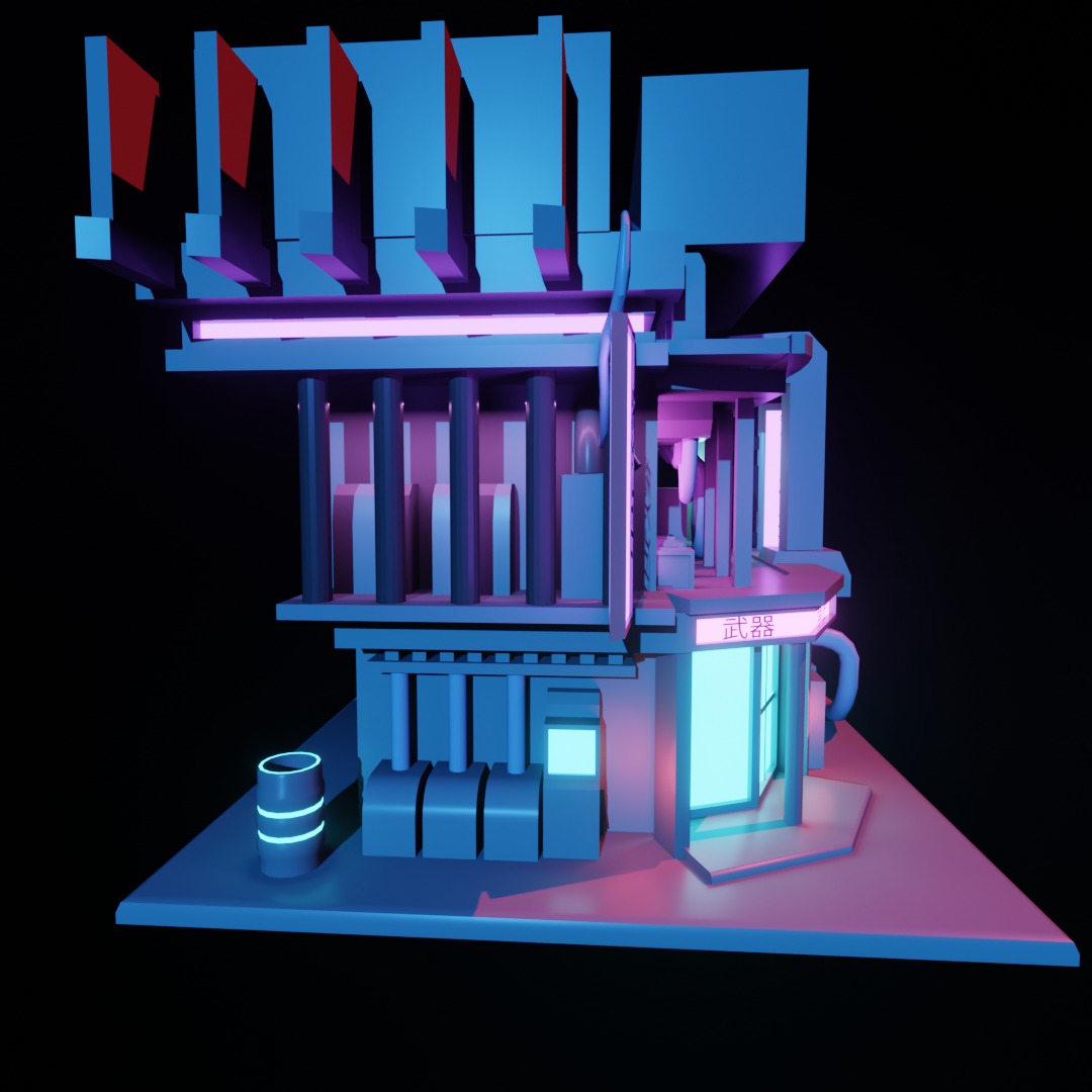  exterrior-building cyberpunk restaurant  isometric  Free low-poly 3D model_6