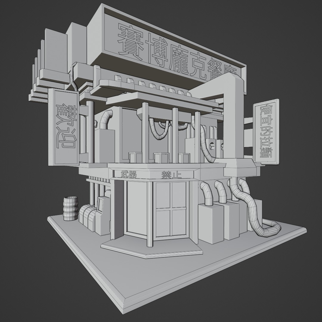  exterrior-building cyberpunk restaurant  isometric  Free low-poly 3D model_7