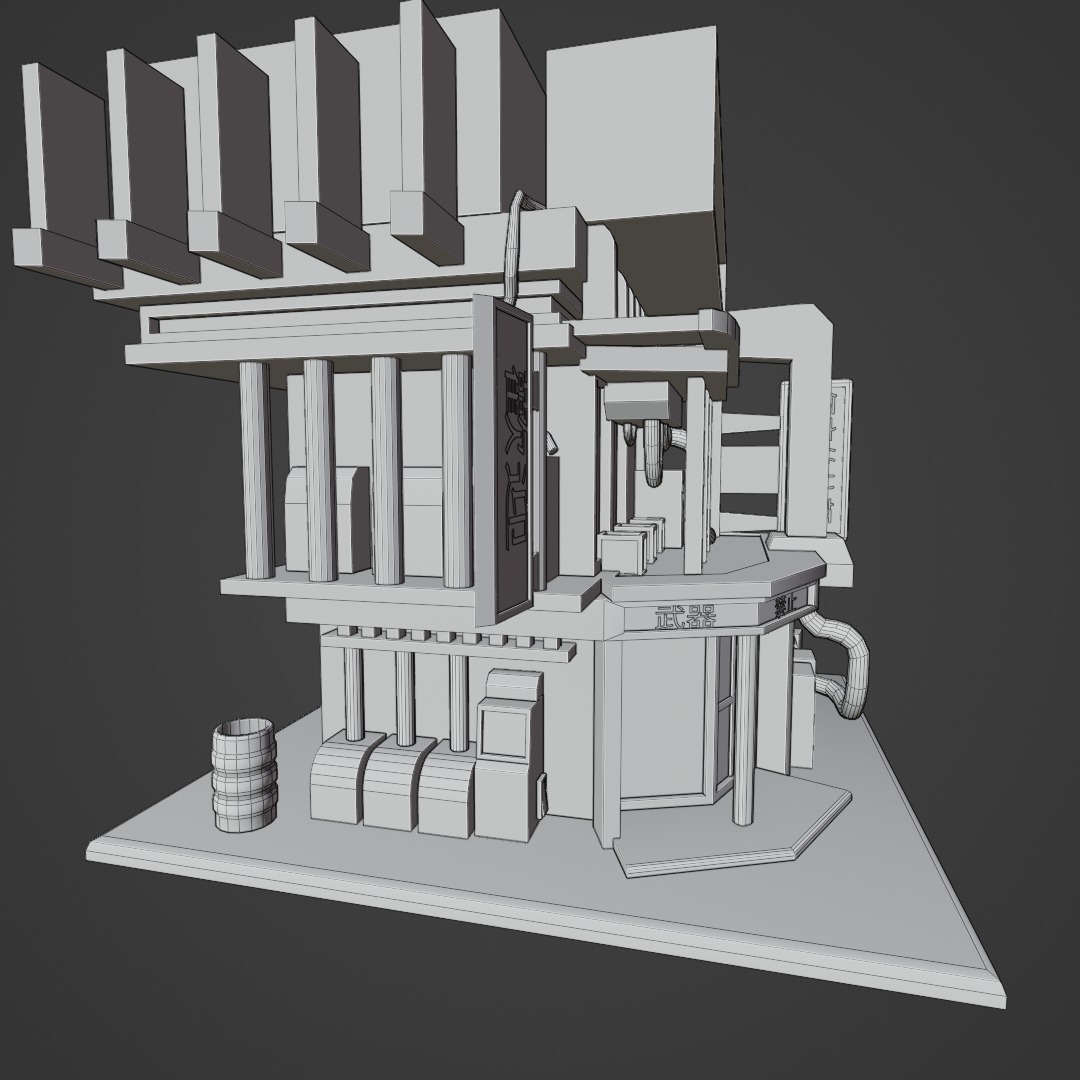  exterrior-building cyberpunk restaurant  isometric  Free low-poly 3D model_11