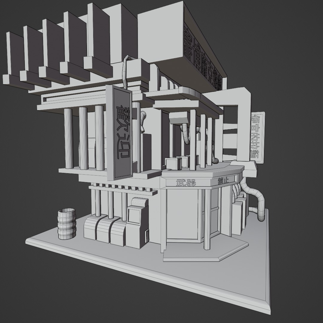  exterrior-building cyberpunk restaurant  isometric  Free low-poly 3D model_10