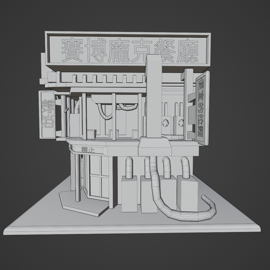  exterrior-building cyberpunk restaurant  isometric  Free low-poly 3D model_9