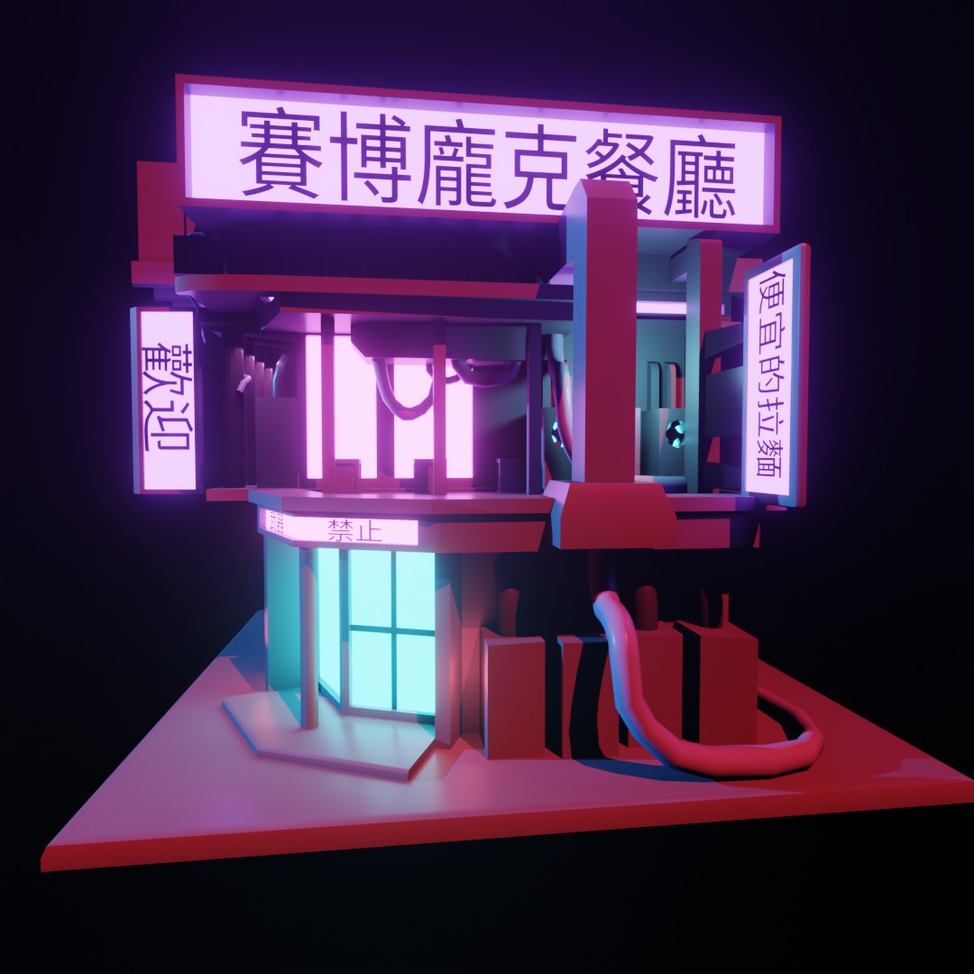  exterrior-building cyberpunk restaurant  isometric  Free low-poly 3D model_3