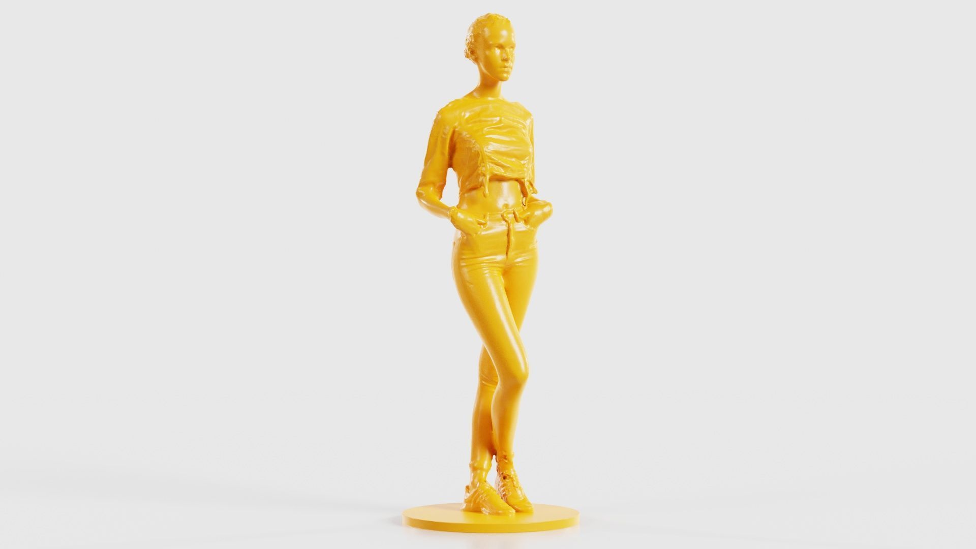 Woman Wearing Casual Shorts and Top Hands in Pocket 3D print model_18