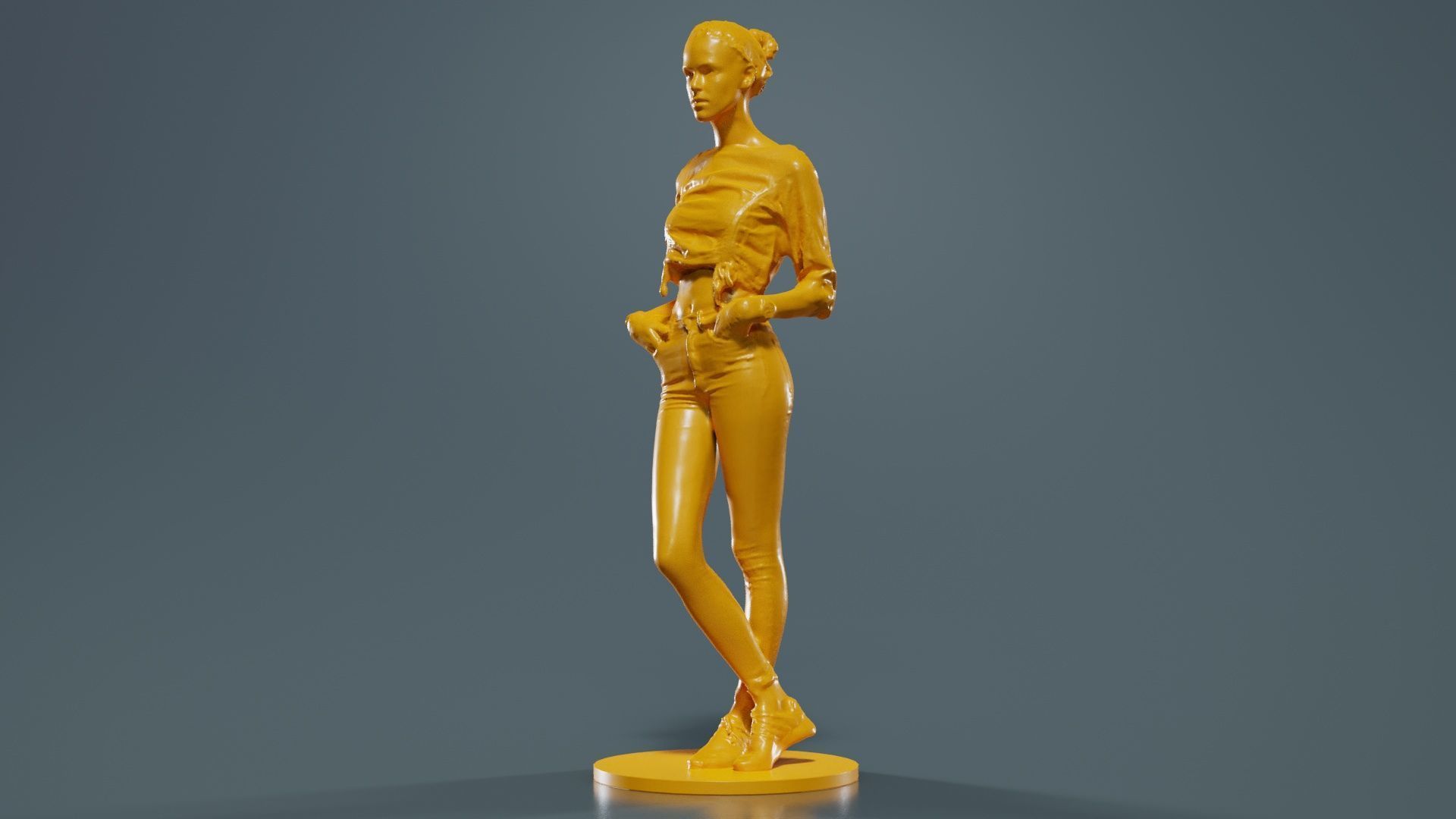 Woman Wearing Casual Shorts and Top Hands in Pocket 3D print model_1