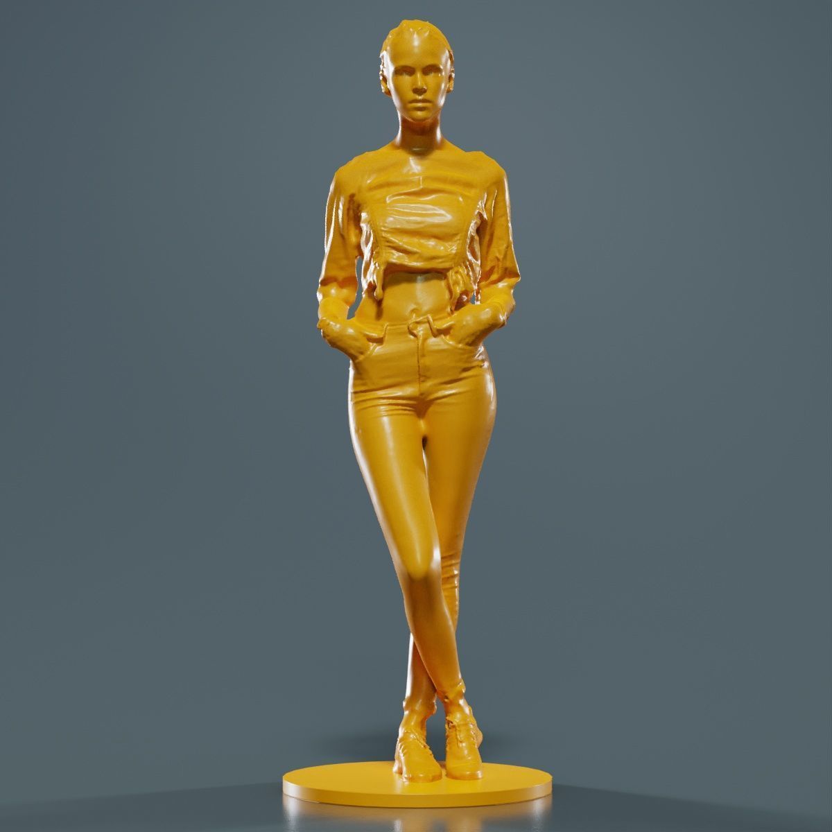 Woman Wearing Casual Shorts and Top Hands in Pocket 3D print model_9