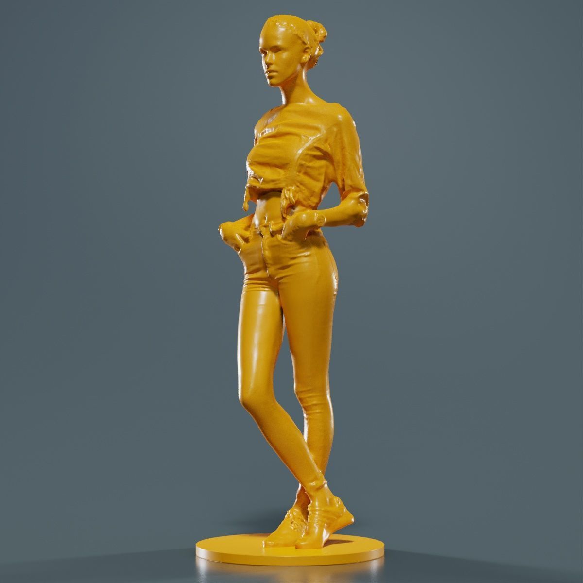 Woman Wearing Casual Shorts and Top Hands in Pocket 3D print model_16