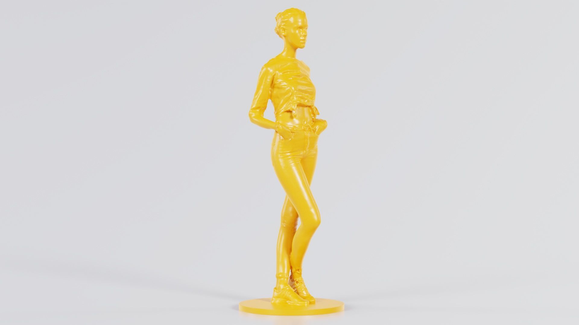 Woman Wearing Casual Shorts and Top Hands in Pocket 3D print model_3