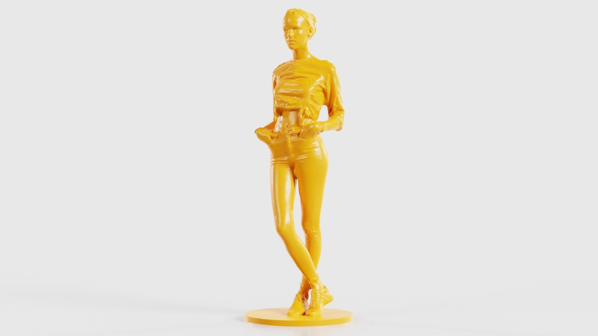 Woman Wearing Casual Shorts and Top Hands in Pocket 3D print model_28