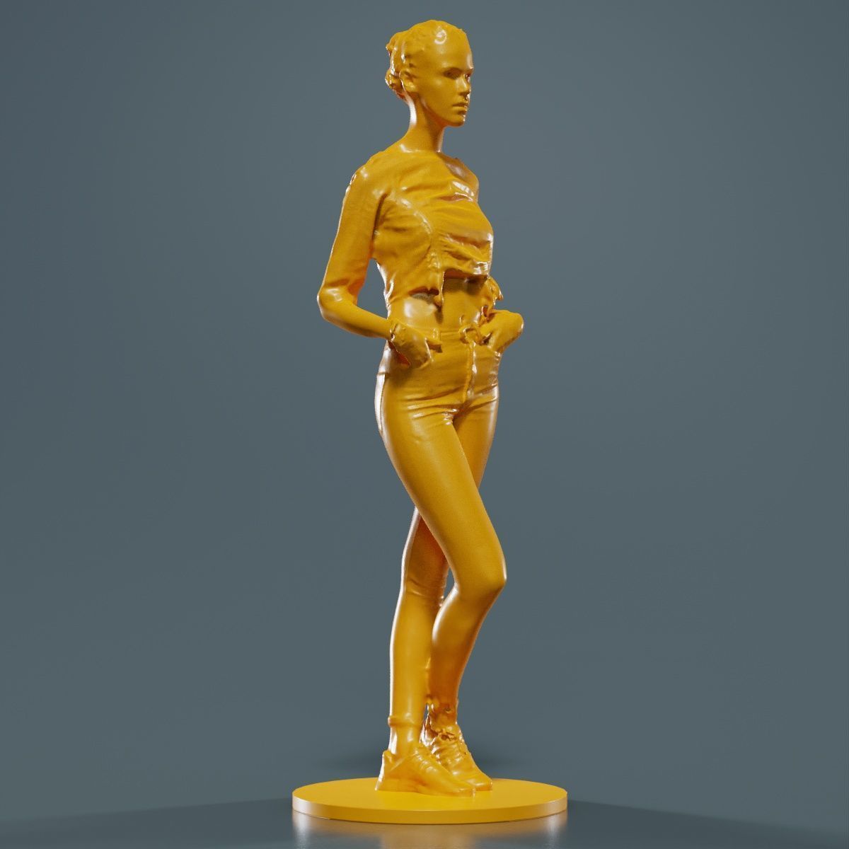Woman Wearing Casual Shorts and Top Hands in Pocket 3D print model_10