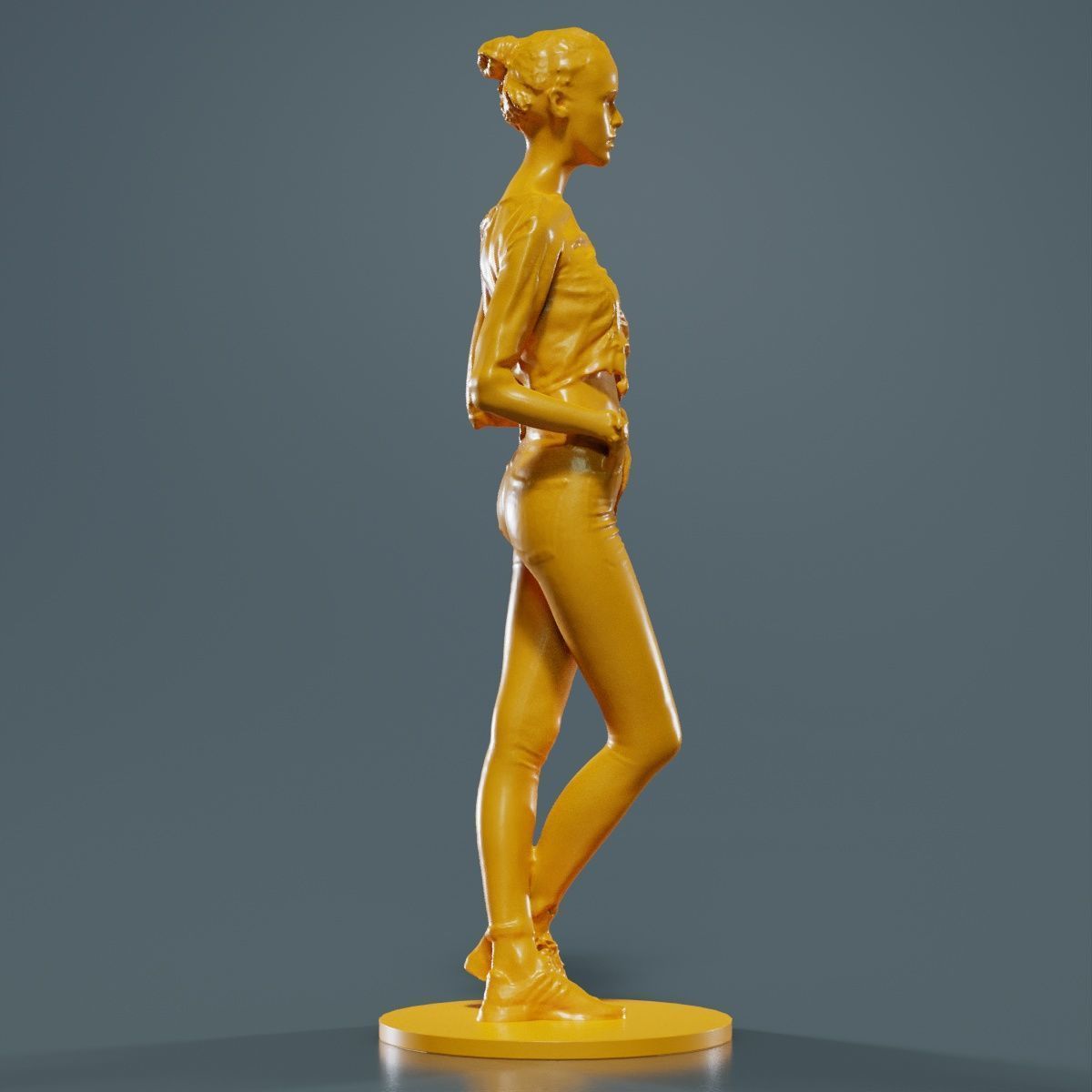 Woman Wearing Casual Shorts and Top Hands in Pocket 3D print model_11