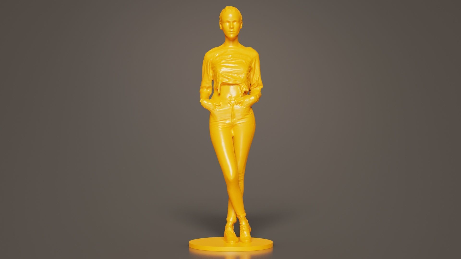 Woman Wearing Casual Shorts and Top Hands in Pocket 3D print model_4