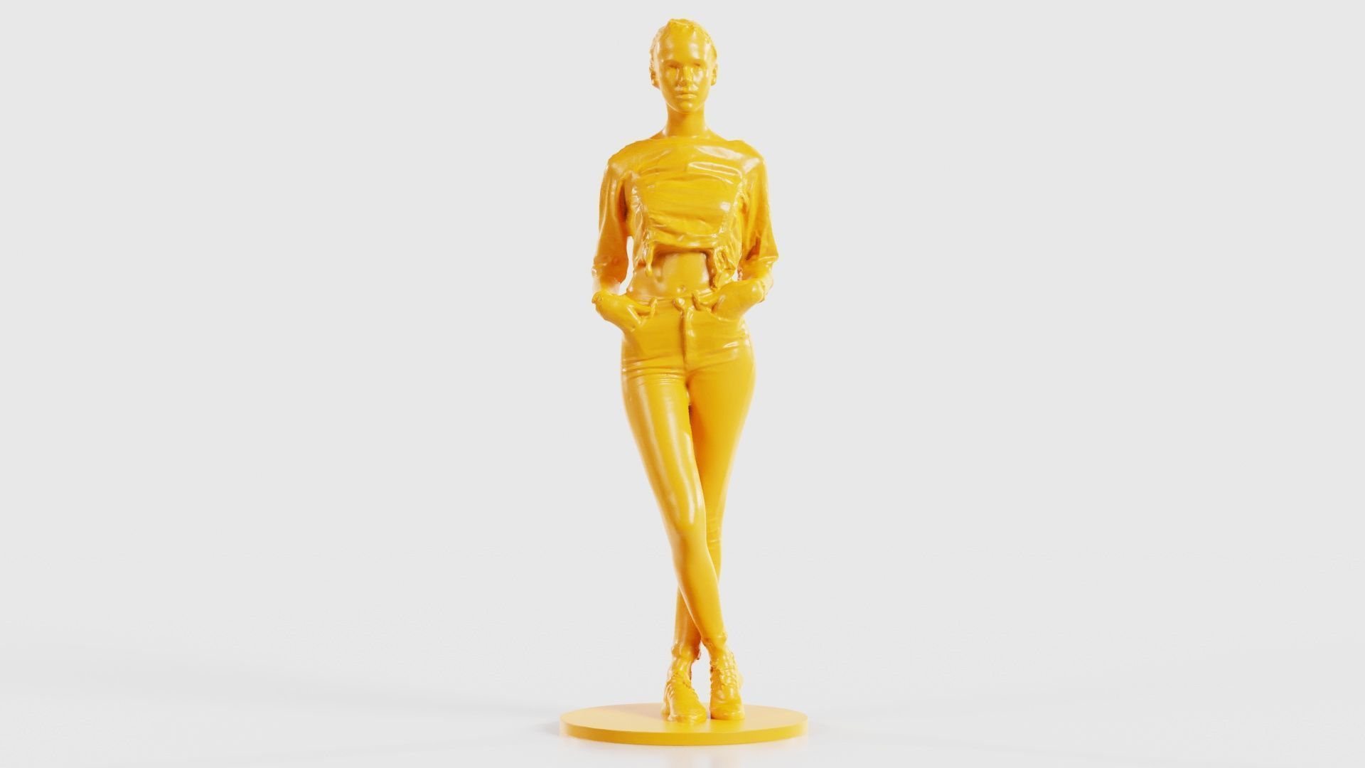 Woman Wearing Casual Shorts and Top Hands in Pocket 3D print model_17