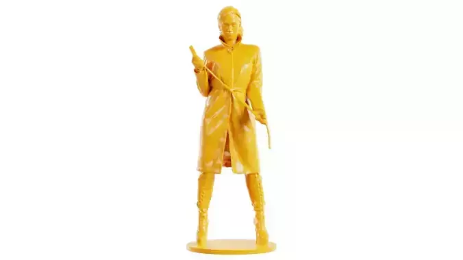 Woman in Leather Coat Holding Belt