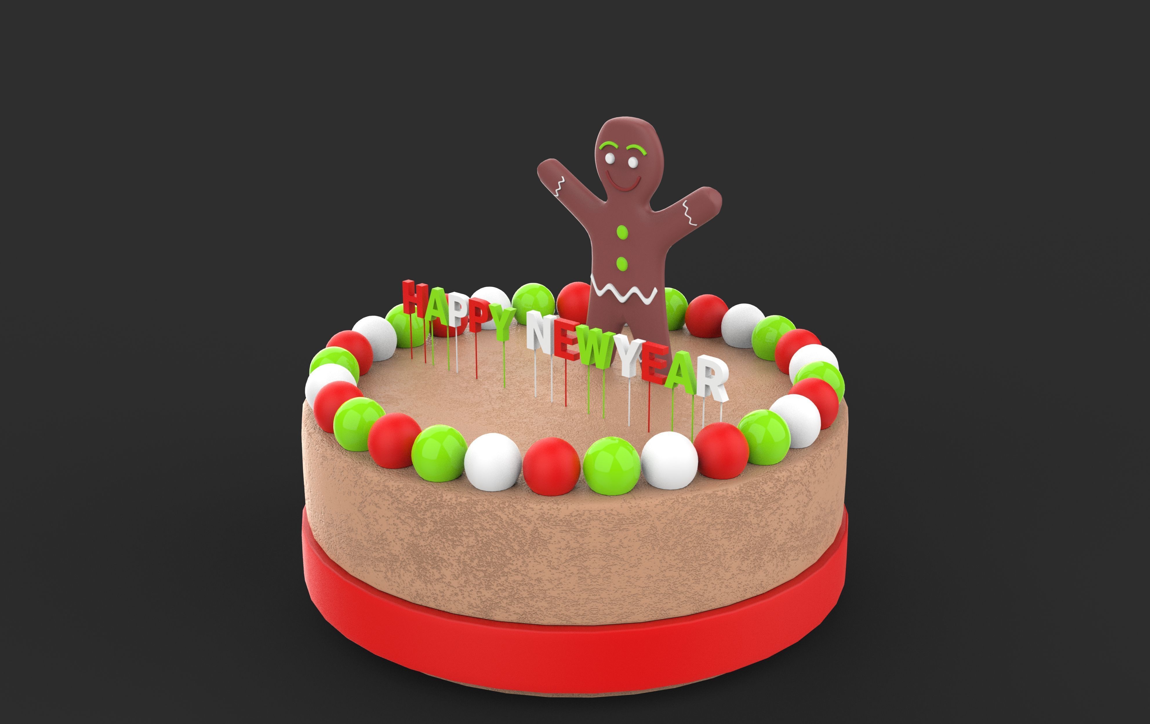 happy new year cake 3D model_4