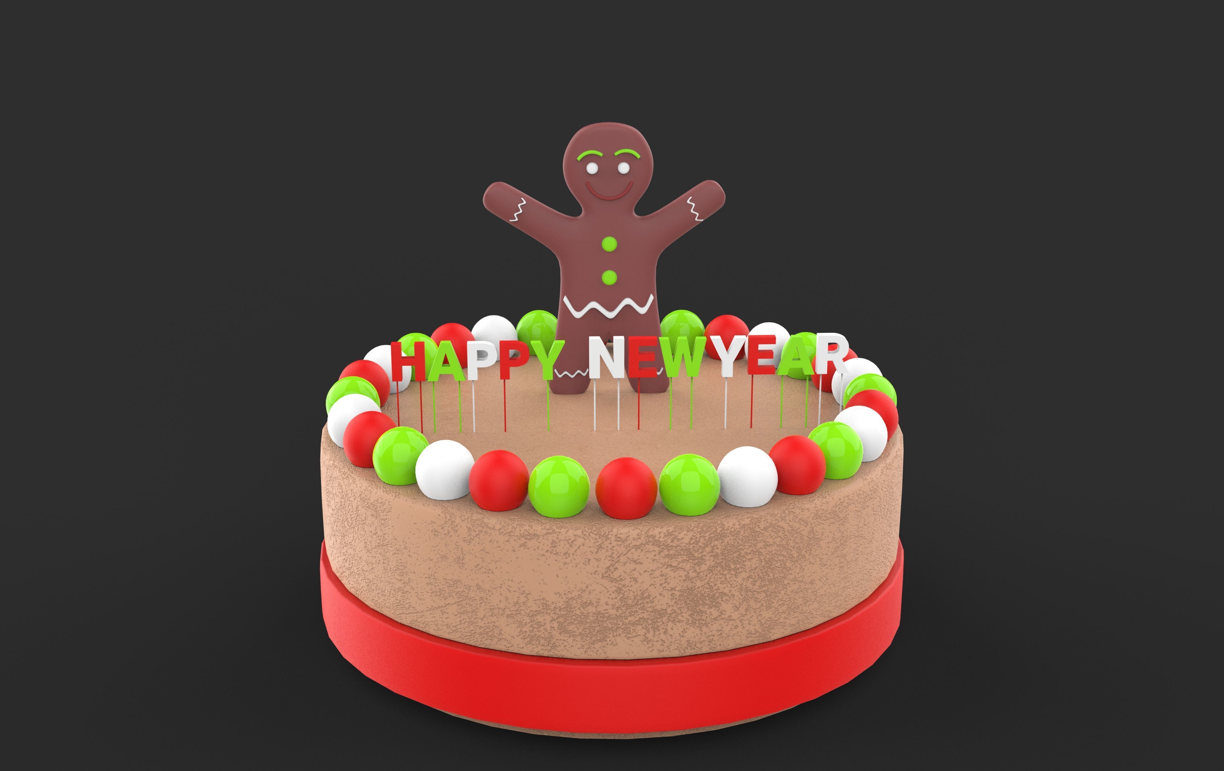 happy new year cake 3D model_3