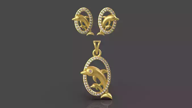  Diamond Dolphin Pendant Set - 0035