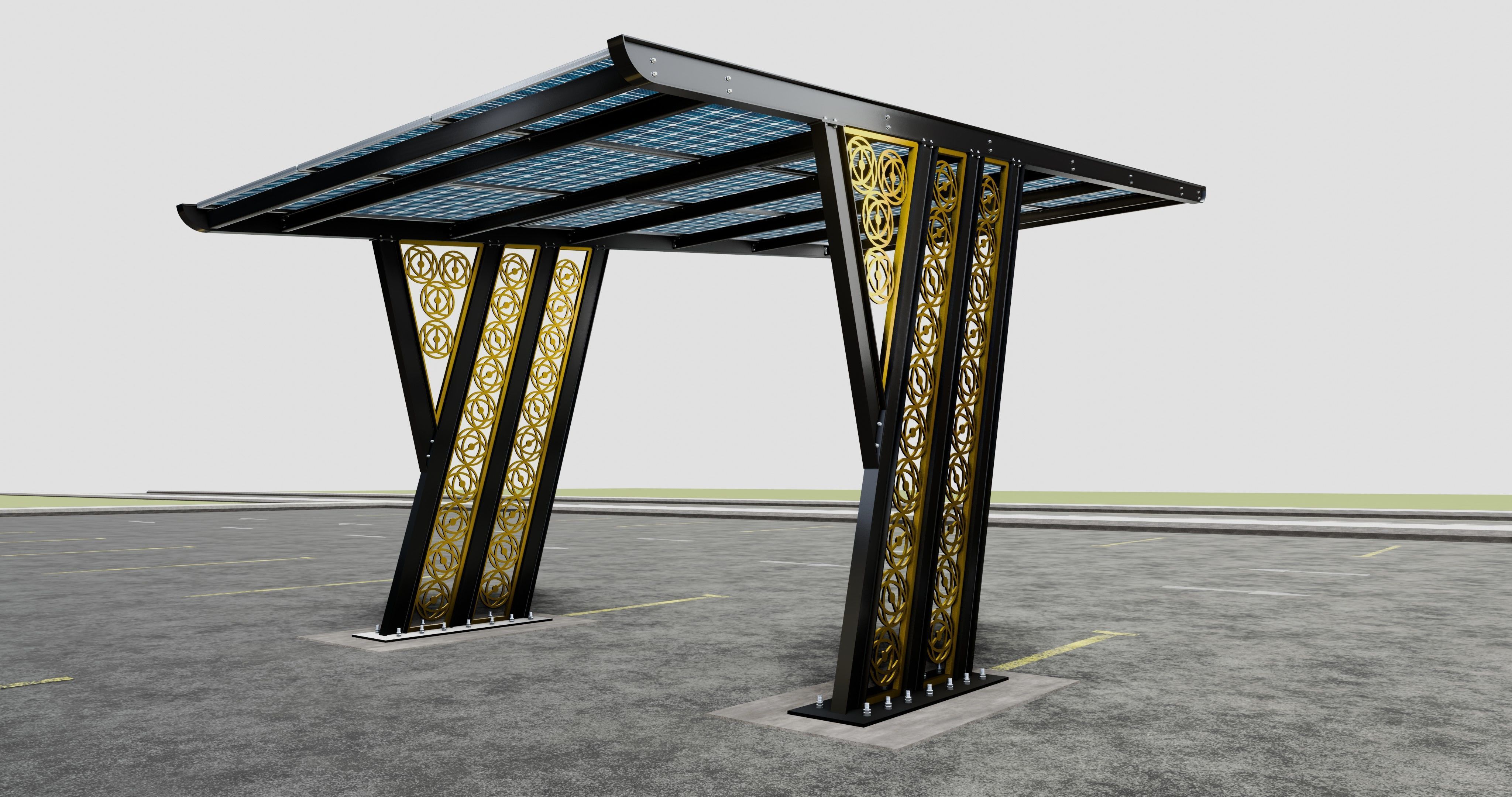 TRIPLE L TYPE MODERN SOLAR CARPORT TYPE-16 3D model_4