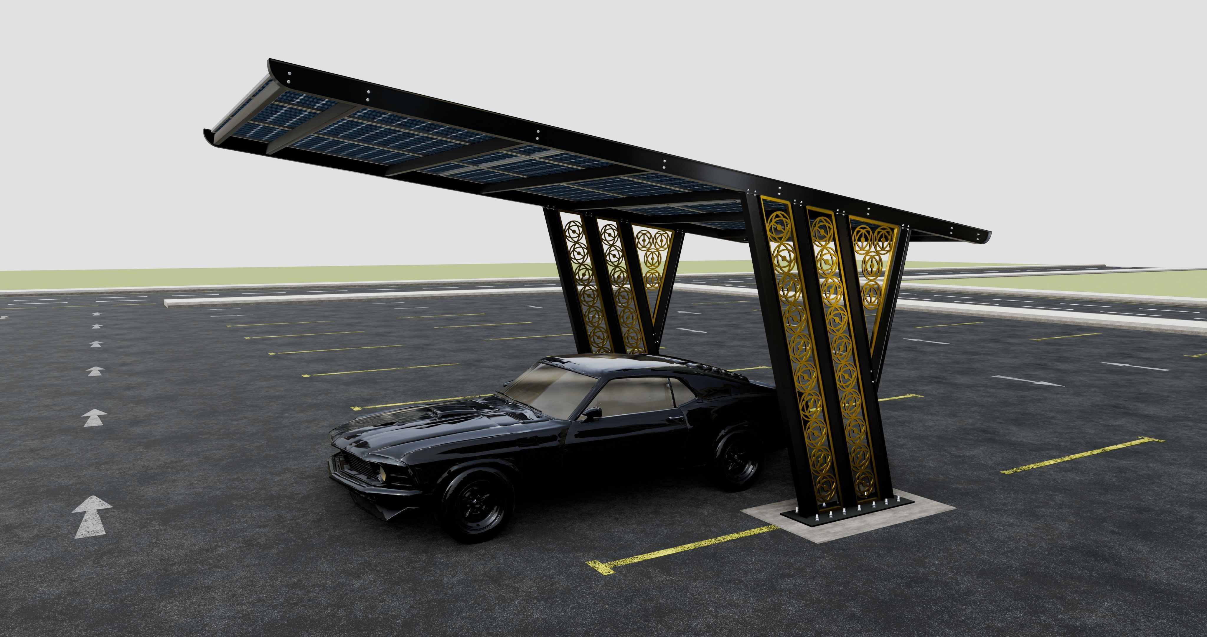 TRIPLE L TYPE MODERN SOLAR CARPORT TYPE-16 3D model_9