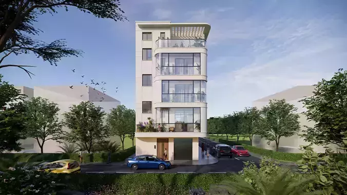 Modern standalone 5-story residential building