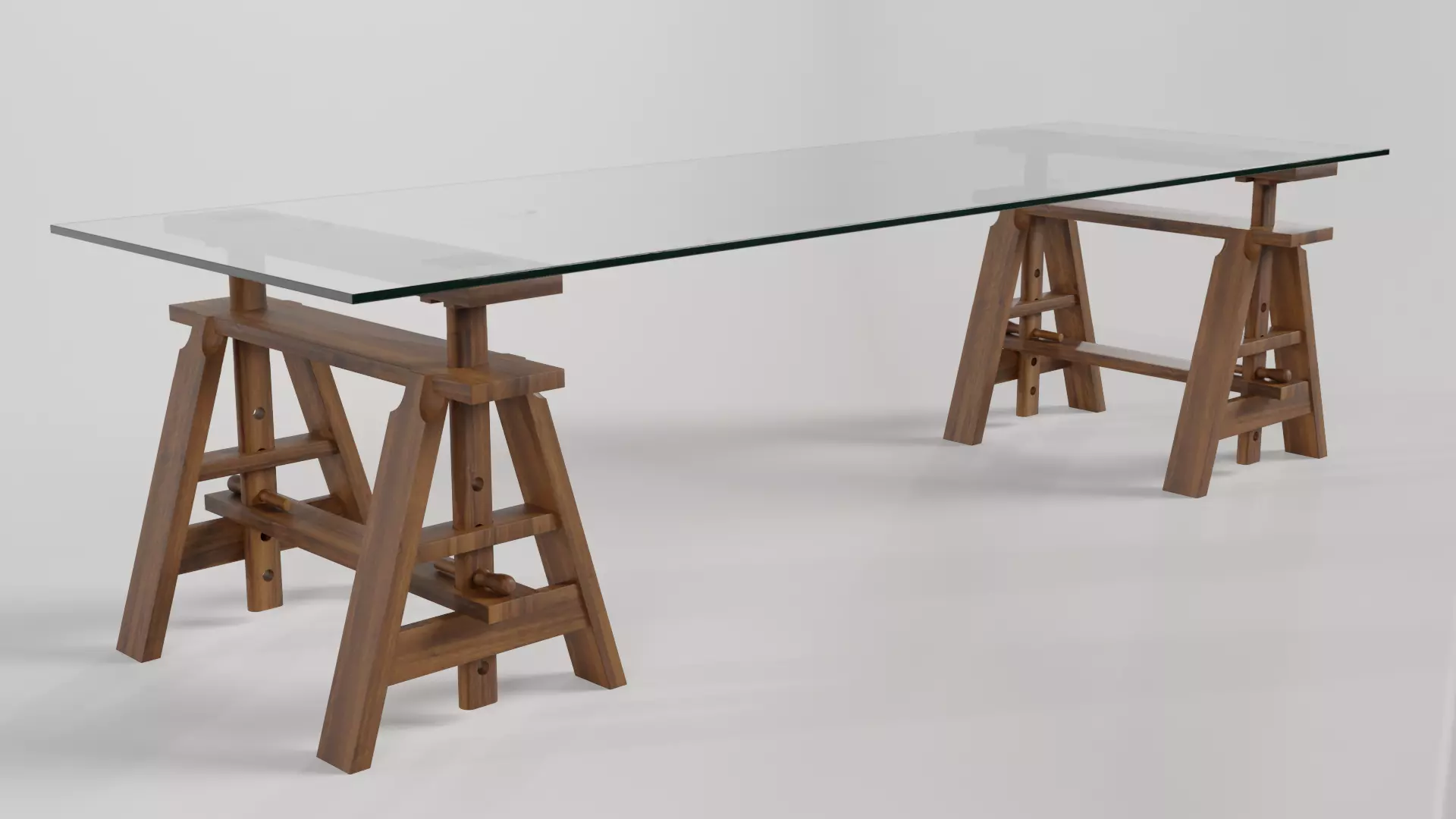 Glass-topped Trestle Table 3D model_0