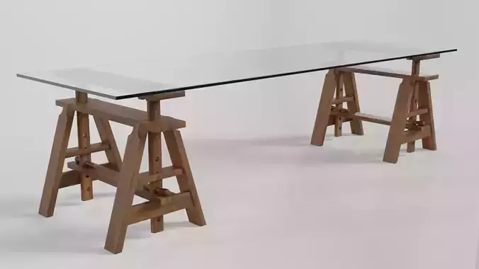 Glass-topped Trestle Table 3D model