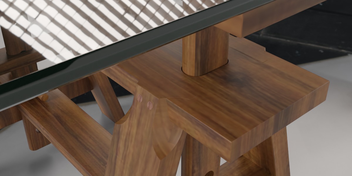 Glass-topped Trestle Table 3D model_4