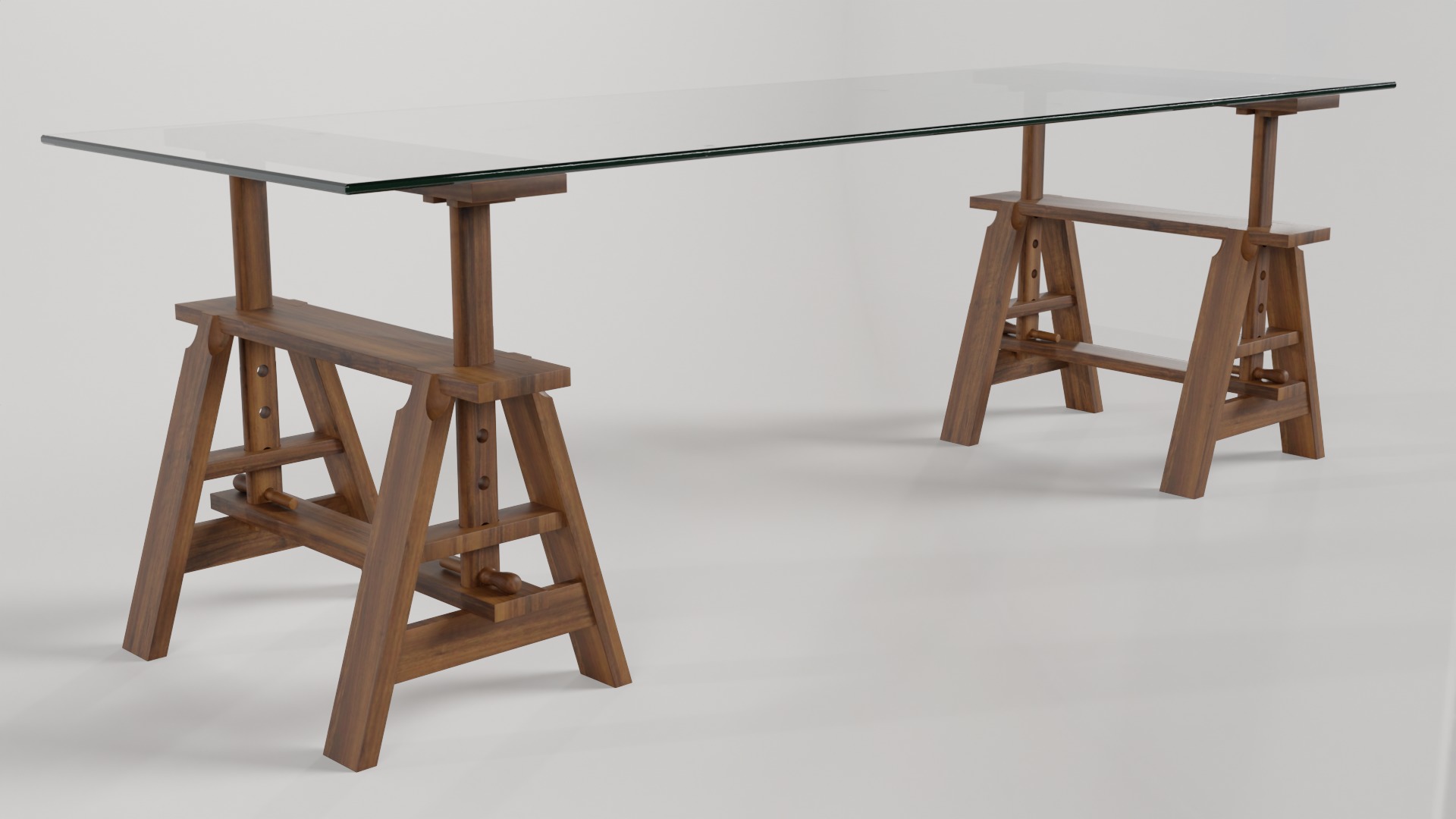 Glass-topped Trestle Table 3D model_1