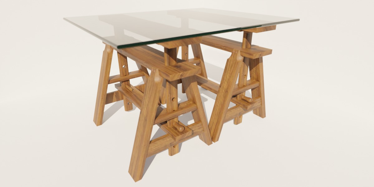 Glass-topped Trestle Table 3D model_2