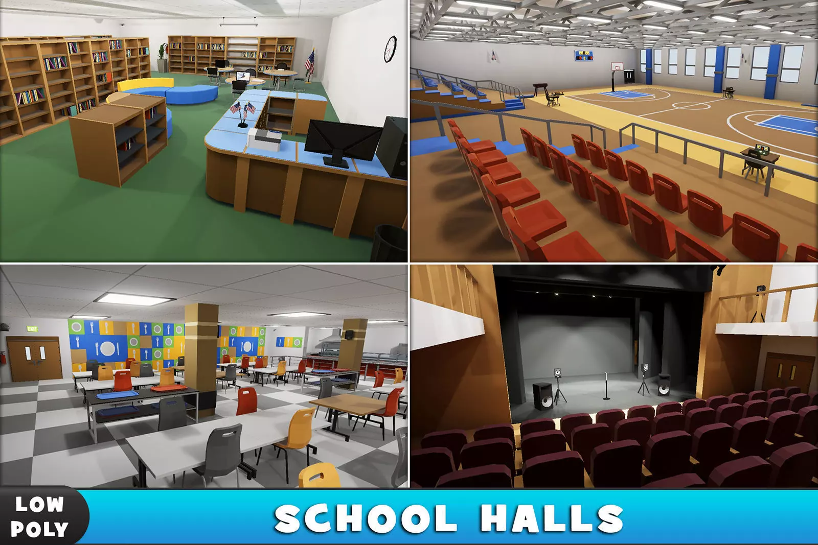 School Halls Low-poly 3D model