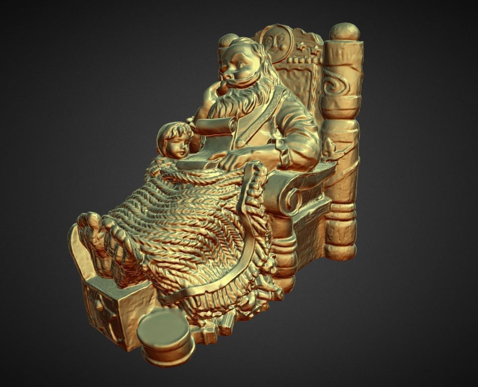 santa resting in bed with list 3D print model_1
