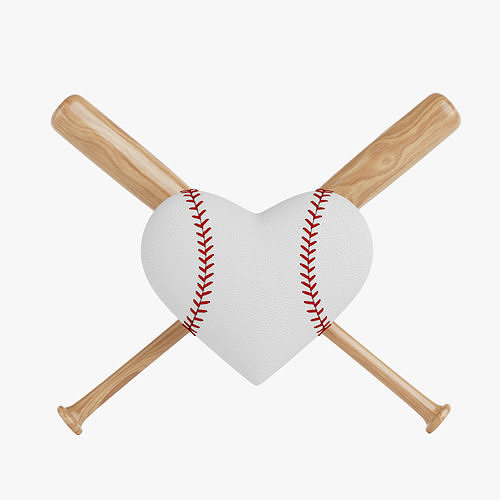 3D Baseball Ball in Shape of Heart and Baseball Bat 3D model