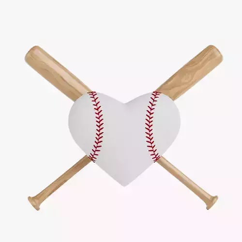 3D Baseball Ball in Shape of Heart and Baseball Bat