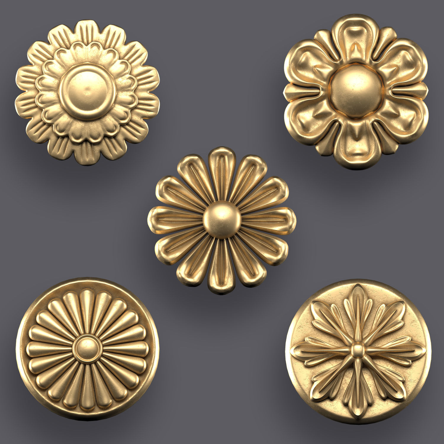 5 Flowers Ornamental Pack 7 3D model_6