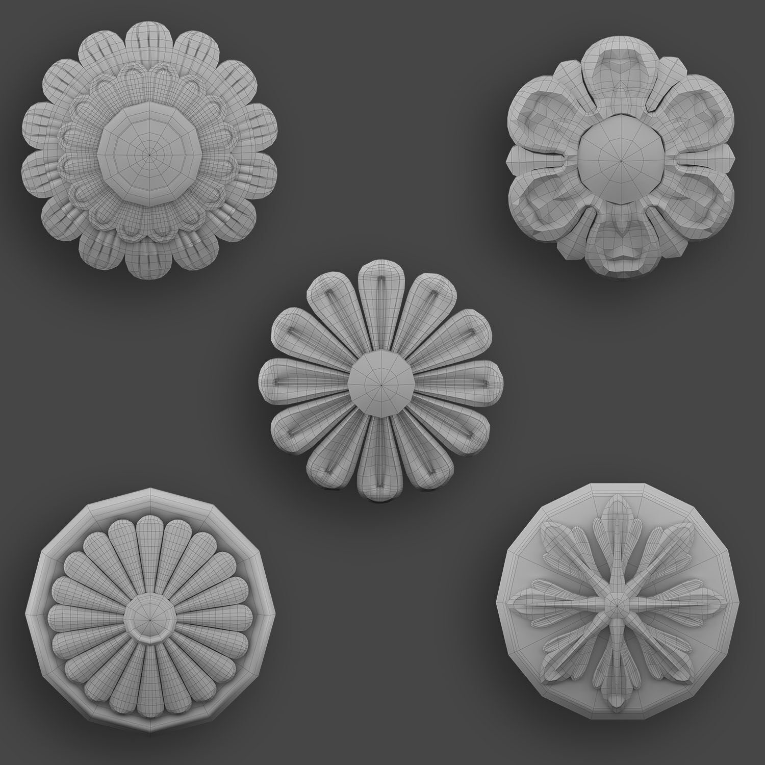 5 Flowers Ornamental Pack 7 3D model_24