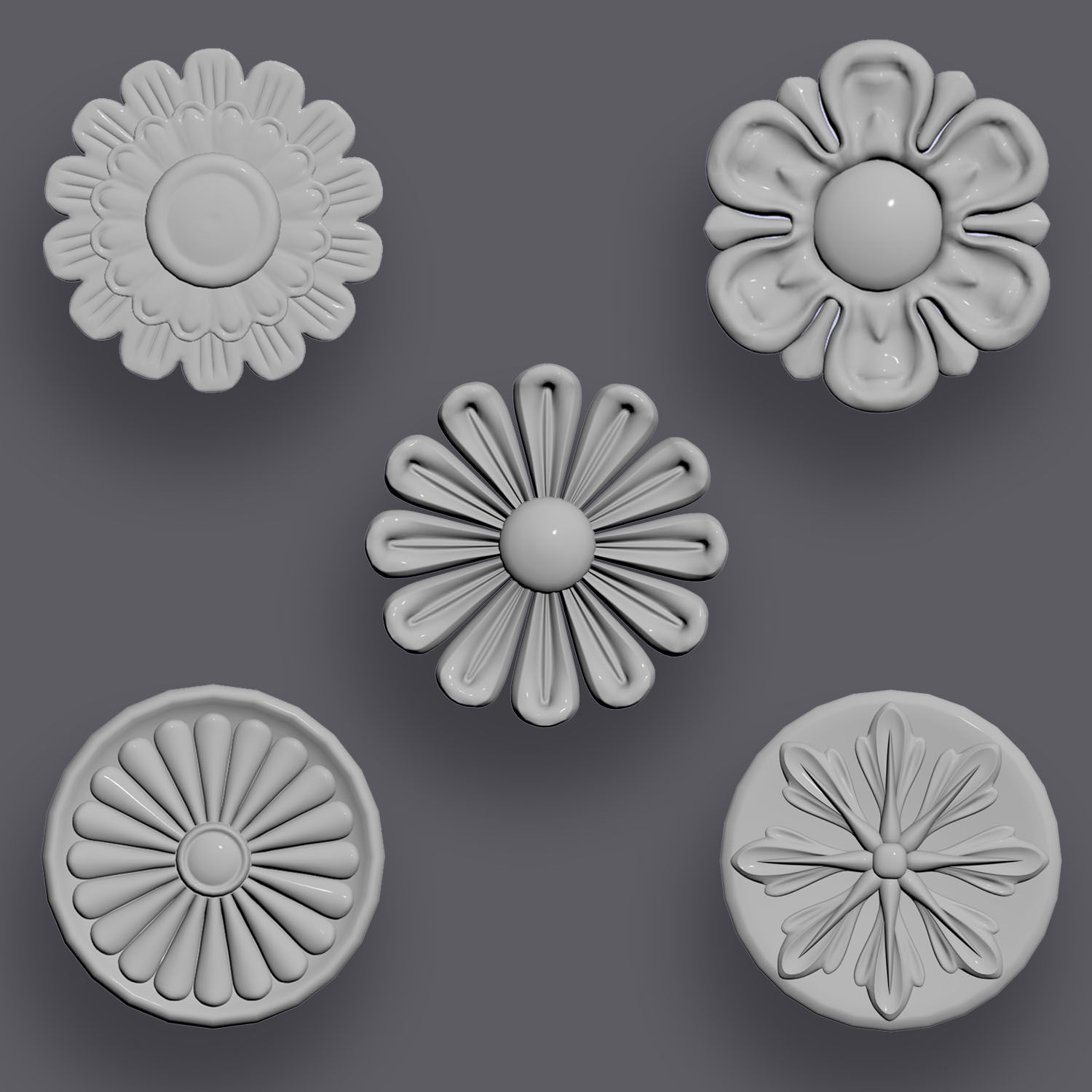 5 Flowers Ornamental Pack 7 3D model_12