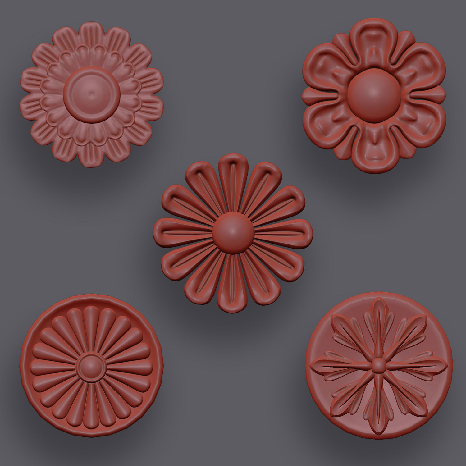 5 Flowers Ornamental Pack 7 3D model_18