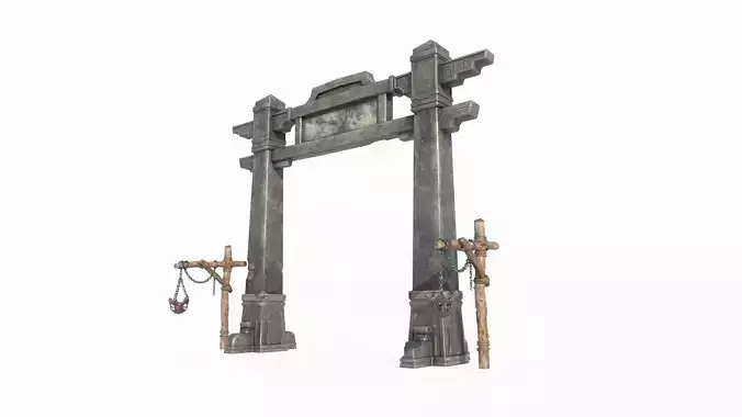 Ancient Stone Pagodas and Torii in Asia 3D model