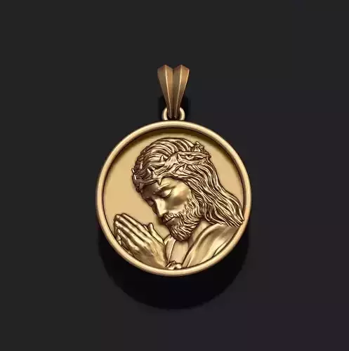 Praying Jesus round frame pendant