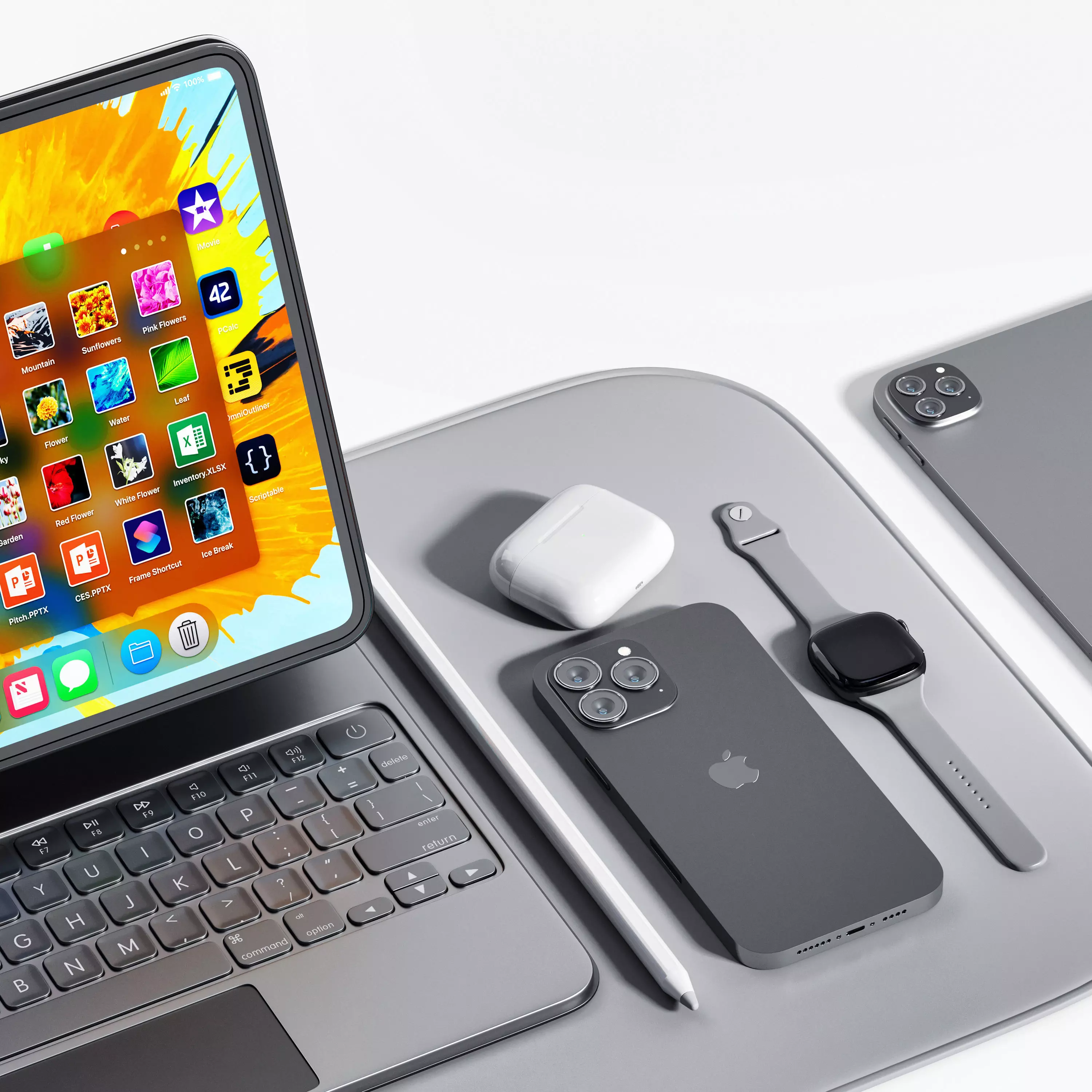 Apple product set 3D model_0