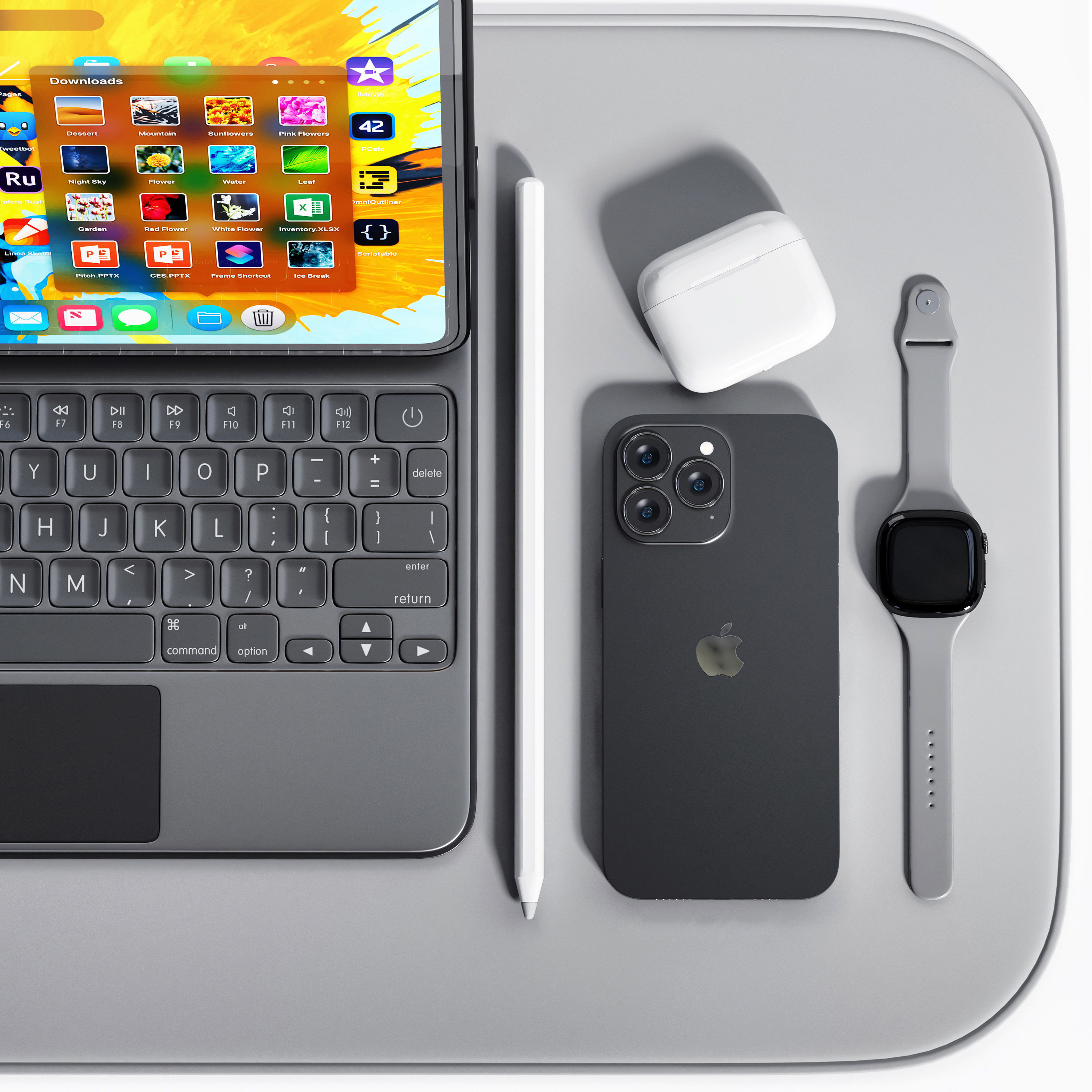 Apple product set 3D model_1