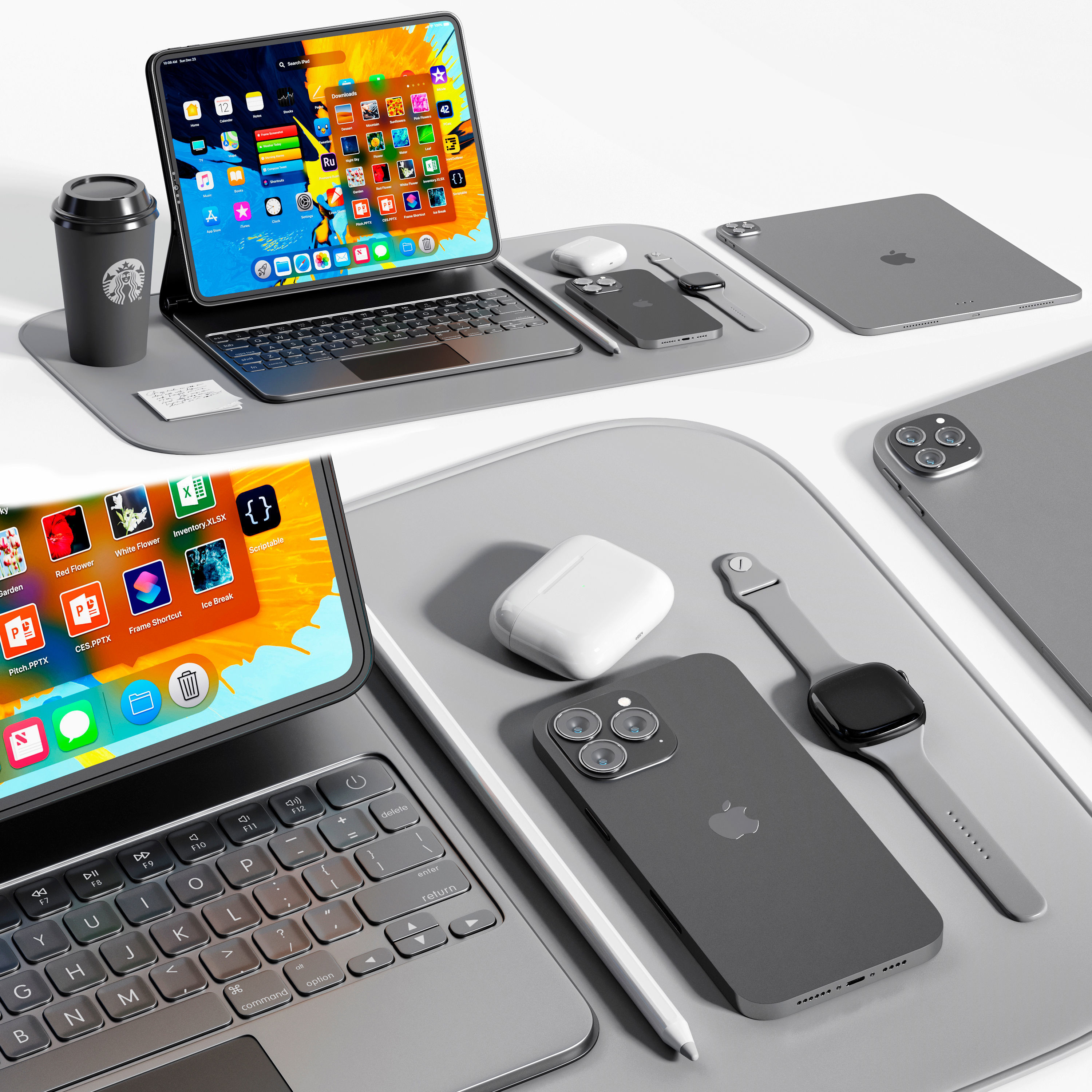 Apple product set 3D model_2